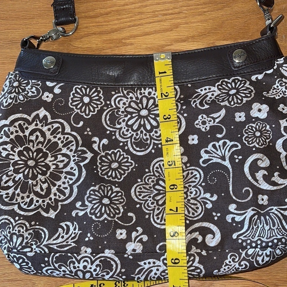 Thirty-One Brown & White Woodblock Floral Suite Skirt Purse - Picture 5 of 9